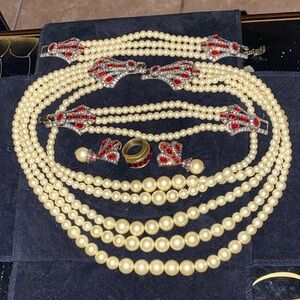 Heidi Daus Authentic Age of Elegance Pearl and Red Amethyst Crystal Jewelry Set